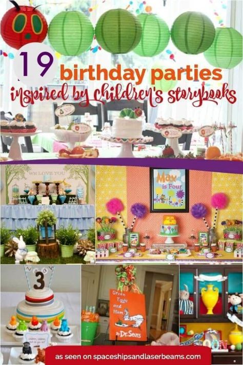 19 Birthday Parties Inspired by Children's Storybooks Bookworm Party, Book Themed Birthday Party, Storybook Party, Happy Birthday Banner Diy, 19 Birthday, Book Birthday Parties, Book Themed Party, Storybook Baby Shower, First Birthday Girl