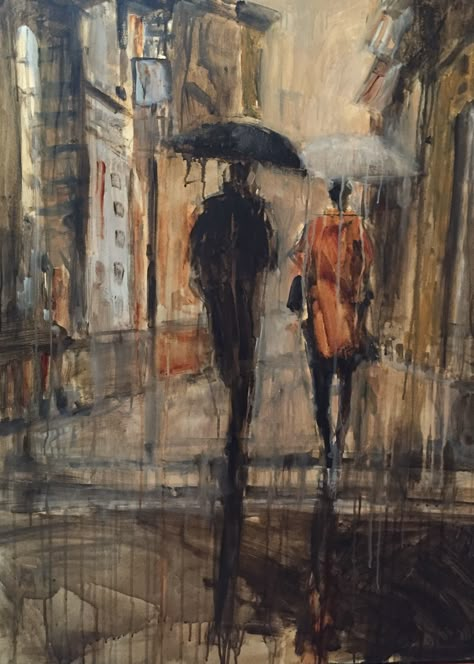 Moody Rain Painting @mmveazie.com Mundane Painting, Rain Aesthetic Painting, Rainy Art, Rain Paintings, Rain Oil Painting, Rainy Landscape, Emotional Painting, Rain Aesthetic, Oil Painting Background