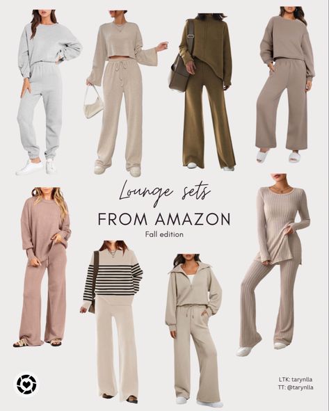 Neutral Matching Set, Winter Matching Set Outfit, Cozy Sets Women, Amazon 2 Piece Outfit, 2 Piece Travel Outfit, Amazon Two Piece Set, Amazon Matching Sets, 2 Piece Lounge Set Outfit, Amazon Loungewear Sets