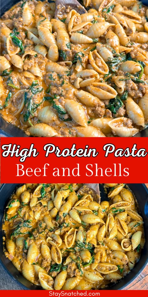 This hearty Beef and Shells recipe is made with ground beef and other high protein ingredients. This dish is a nutritious spin on classic comfort food. Enhanced with Greek yogurt for a creamy texture and added vegetables for extra nutrients, it’s ideal for weeknight dinners or meal prep. Whether you’re looking to fuel your workouts or feed a hungry family, this recipe is a balanced blend of flavors using everyday ingredients that everyone will love. Ground Beef Recipes Macros, Healthy Recipes With Ground Beef Dinners, Healthy Meals With Ground Beef Low Carb, Meal Prep Dishes, Healthy Meal Ground Beef, Healthy Dinners With Beef, High Protein Meal Prep On A Budget, Good High Protein Meals, Protein That Isnt Meat