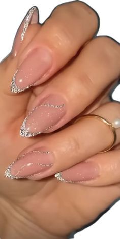 Chrome With Glitter Nails, Eid Nails, Silver Acrylic Nails, Hannah Lee, Prom Nails Silver, Silver Nail Designs, New Year Nails, New Years Nail Designs, Silver Glitter Nails