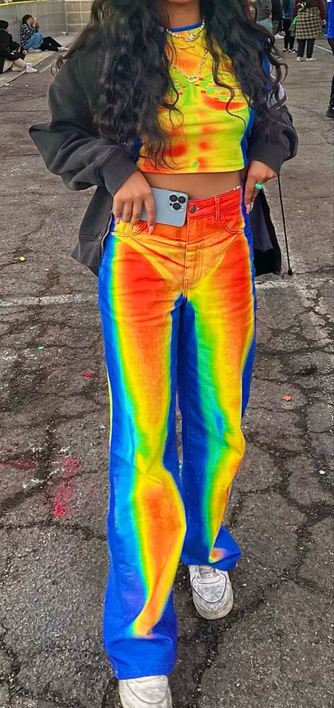 Glow Wave Aesthetic Outfit, Thermal Heat Map Pants, Heat Map Pants, Trippy Clothes Aesthetic, Acidwave Aesthetic Outfit, Acid Pixie Aesthetic Outfits, Casual Rave Outfits Winter, Trippy Outfits Style, Trippy Pants