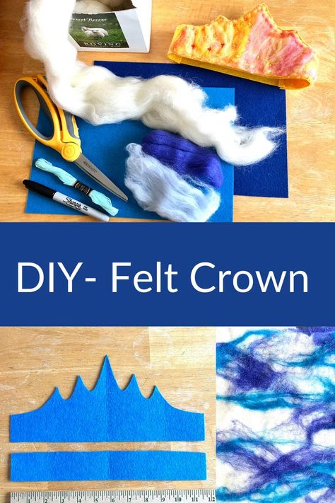 DIY Felt Crown Craft Waldorf Felt Crown Diy, Waldorf Crown Diy, Needle Felt Birthday Crown, How To Make A Felt Crown, Diy Felt Crown Birthday, Waldorf Birthday Crown Diy, Waldorf Crown Birthday, Waldorf Felt Crown, Diy Felt Birthday Crown