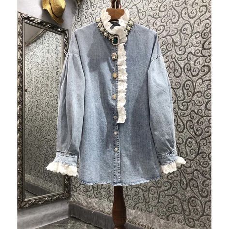 Denim Shirt Women, Pink Velvet Dress, Blue Denim Shirt, Womens Denim Shirt, Embellished Blouse, Blouse Jeans, Elegant Blouses, Spring Shirts, Denim Coat