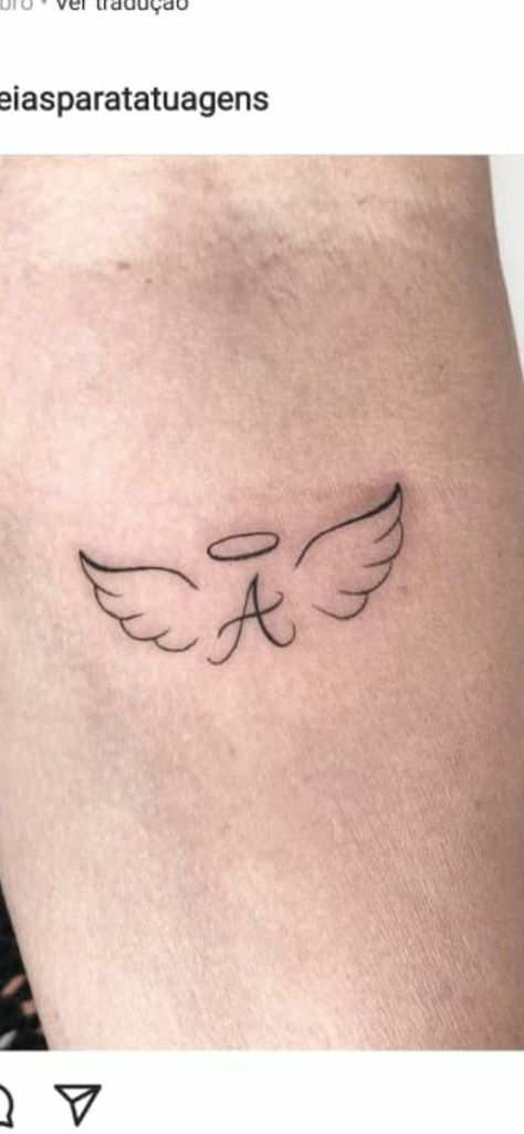 Small Tattoos To Draw On Yourself, Just As I Am Tattoo, Small Angel Wing Tattoo With Initials, Dainty Small Tattoos, Misscarage Tattoo Ideas, Angel Tattoo For Women, Minimalist Symbols, Alas Tattoo, Small Rib Tattoos