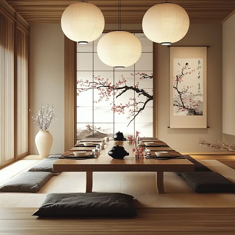 Step into a world of calm and tradition with this Japanese tea room. Featuring tatami mats, a low tea table, and a tokonoma alcove, this space is perfect for quiet reflection. #JapaneseTeaRoom #TatamiMats #MinimalistDecor #ZenLiving Japanese Style Study Room, Tatami Room Decor, Tatami Dining Room, Tea Japanese Aesthetic, Japanese Low Table Living Room, Low Japanese Dining Table, Japanese Beige Aesthetic, Japandi Tea Room, Japanese Tea Room Design