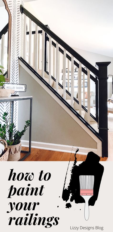 Staircase Painted Black, Painting Carpeted Stairs, Stairs Railing Paint Ideas, Stair Case Paint Ideas, Painted Oak Staircase, Paint For Stairs Staircases, Diy Painted Staircase, Painting Indoor Stairs, Budget Stair Makeover