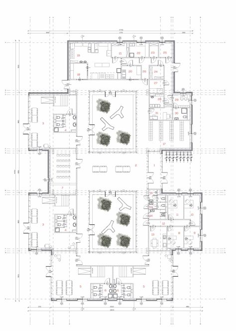 Preschool focuses on architectural design issues as well as safety and coexisting with nature. The basic idea of the project was to design the environment creating great opportunities for development of the child, which, in addition to the aesthetic and f… Creche Design, School Building Plans, Classroom Architecture, Academy Design, School Floor Plan, B Arch, Child Plan, Kindergarten Interior, Preschool Designs