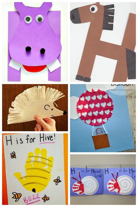 We're learning the letter H! I've gathered a bunch of fun letter H activities to do with your kids. Most of these crafts just look like fun and that is the alphabet Letter Hh Crafts For Preschoolers, H Phonics Activities, Letter H Phonics Activities, Crafts For Letter H Preschool, Letter H Prek Activities, The Letter H Crafts Preschool, Letter H Learning Activities, H Letter Crafts For Preschool, Letter H Lesson Plan Preschool