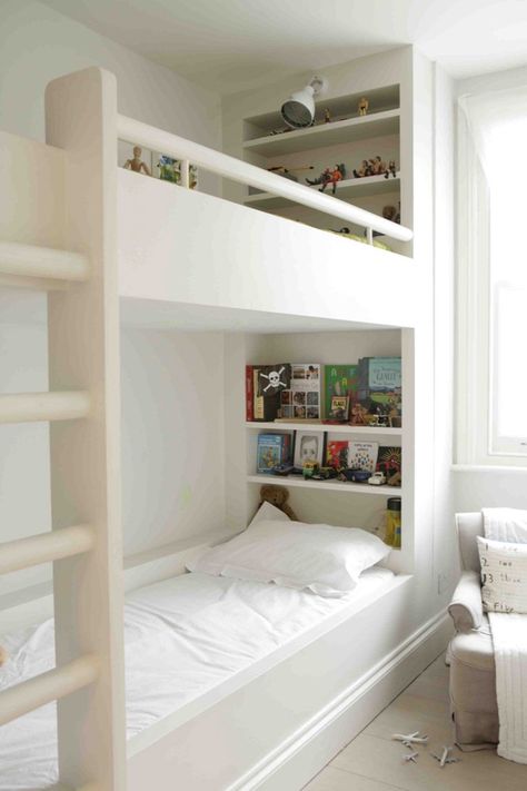 9 Bedside Storage Options For The Upper Bunk Kid Bunk Bed Shelf Ideas, Bunk Bed Shelf, Room With Bunk Beds, Mommo Design, Modern Bunk Beds, Bunk Beds Built In, Built In Bunks, Bunk Rooms, Bunk Bed Designs