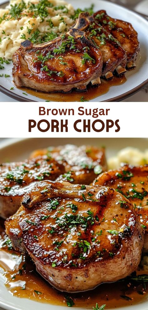 Enjoy the sweet and savory flavor of Brown Sugar Pork Chops! This easy recipe is perfect for weeknight dinners and will impress your family and friends. Tender pork chops coated in a delicious brown sugar glaze make for a mouthwatering meal. Serve with your favorite sides for a complete dish! Garlic Brown Sugar Pork Chops, Eating European, Dinner Tonight Easy, Brown Sugar Pork Chops, Easy Pork Chops, Easy Pork Chop Recipes, Pork Chop Recipes Baked, Pork Chop Dinner, Juicy Pork Chops