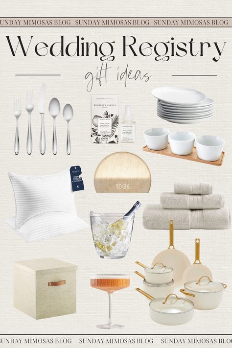 Need help coming up with gifts to add to your wedding registry!? We've got you covered! Here are our top wedding registry ideas from Amazon & Crate and Barrel that will elevate your home! From luxurious bath towels and coupe wine glasses to gorgeous flatware and ceramic cookware, these are all the items you need to start your newly married life together! Home Registry Ideas, Wedding Registry Ideas Amazon, Amazon Wedding, Target Wedding Registry Ideas, Registry Wedding, Bridal Shower Registry Ideas, Amazon Wedding Registry Ideas, Wedding Registry Ideas, Target Wedding Registry