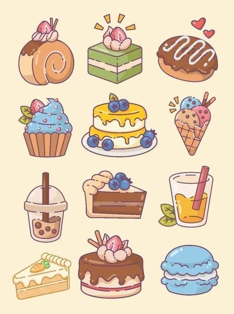 Kraf Kertas, Food Doodles, 귀여운 음식 그림, Sticker Design Inspiration, Cute Easy Doodles, Cute Food Drawings, Cute Food Art, Bullet Journal Design Ideas, 캐릭터 드로잉