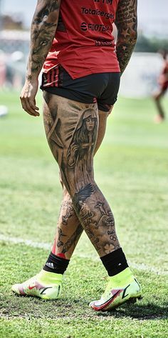 Leg Tattoo Inspiration Men, Half Leg Sleeve Tattoo Calf Men, Soccer Leg Tattoo, Upper Leg Tattoo Men Thigh Piece, Full Leg Sleeve Tattoos For Guys, Leg Tattoo Black Men, Men Knee Tattoo, Tatoos Men Leg Ideas, Mens Calf Tattoo