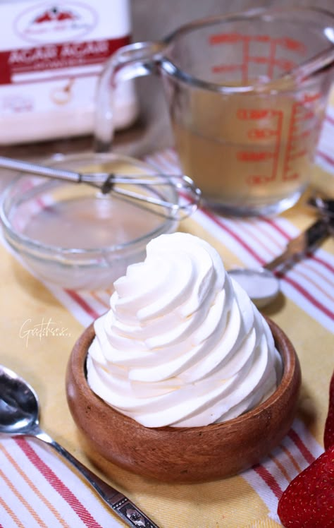 Stabilized Vegan Whipped Cream - Gretchen's Vegan Bakery Vegan Whipped Cream No Coconut, Cashew Whipped Cream, Plant Based Whipped Cream, Vegan Cream Recipe, Oat Milk Whipped Cream Recipe, Vegan Chantilly Cream, Vegan French Silk Pie, Oat Milk Whipped Cream, Vegan Whipped Cream Frosting