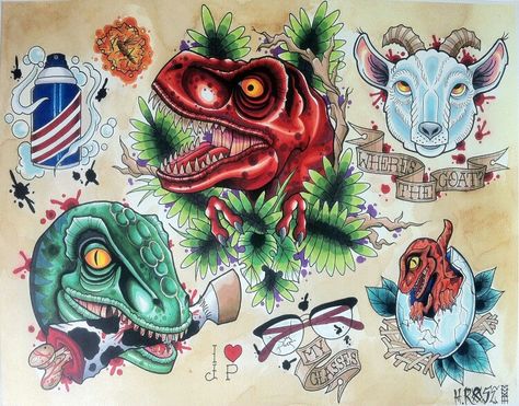 I <3 jurassic park! Neat #flash Jurassic Park Tattoo, Dinosaur Tattoos, Traditional Tattoo Art, Jurassic Park World, Marker Drawing, Prehistoric Animals, Nerd Alert, Jurassic Park, Jurassic World