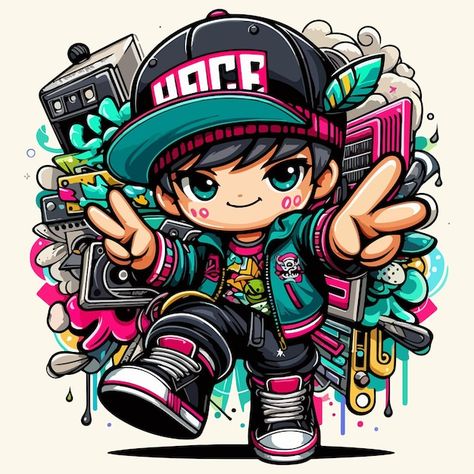 Hip hop boy | Premium Vector #Freepik #vector #kid-illustration #boy-cartoon #vectorart #kawaii-cartoon Insta Avatar, Cartoon Pirate Ship, Boys Drawing, Hip Hop Cartoon, Kid Illustration, Cool Cartoon Drawings, Boy Cartoon, Door Design Images