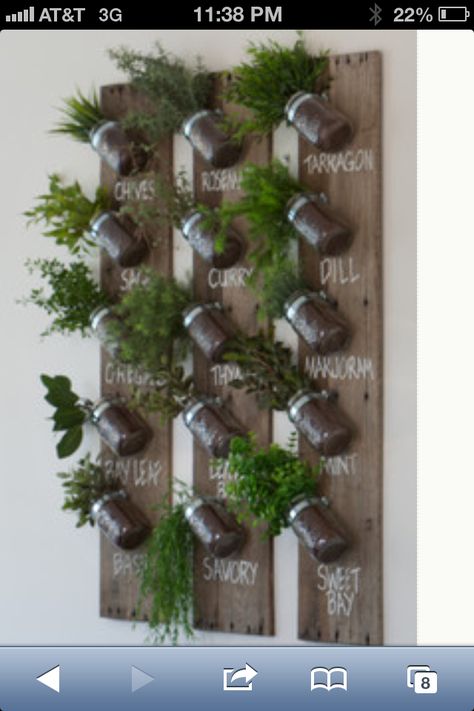 Love this Herb Garden Wall, Hanging Herb Garden, Vertical Garden Design, Hanging Herbs, Vertical Herb Garden, Vertical Gardens, Walled Garden, Indoor Herb Garden, Herbs Indoors