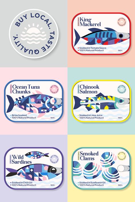 Canned Food Label Design, Canned Food Design Packaging, Canned Fish Design, Sardine Can Design, Canned Food Design, Canned Fish Packaging, Product Label Design Ideas, Fish Packaging Design, Premium Food Packaging