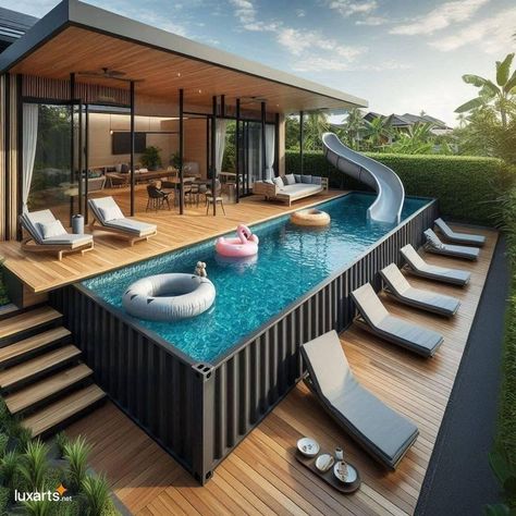 Piscina Container, Kleiner Pool Design, Shipping Container Pool, Container Pool, Small Pool Design, Container House Plans, Backyard Pool Designs, Container House Design, Small Pool