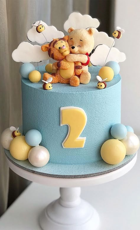 54 Jaw-Droppingly Beautiful Birthday Cake : Tigger and Winnie the pooh cake Second Birthday Cakes, Boys 1st Birthday Cake, Baby Boy Birthday Cake, Pooh Cake, Winnie The Pooh Cake, Baby First Birthday Cake, Pooh Birthday, Winnie The Pooh Birthday, 1st Birthday Cakes