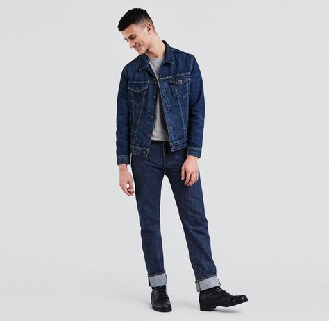 100% Cotton. Wash And Dry Inside Out With Like Colors, Liquid Detergent Is Recommended. Sits at waist. Regular through seat and thigh Straight leg. Button fly. Mens Fashion Simple, Athletic Fit Jeans, Mens Fashion Style, The Blueprint, Straight Fit Jeans, Levi's 501, Athletic Fits, Clothing Design, Levis Men