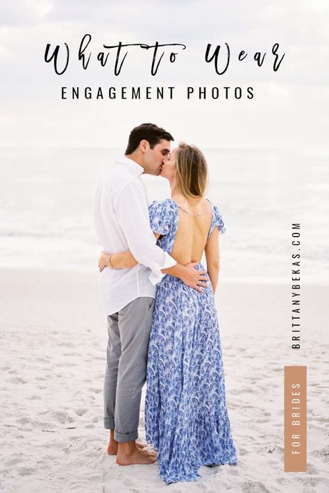 Not sure what to wear for your engagement photos? Use this guide to help you shop for the perfect look for your engagement session. Bonus -- there are links to 25 amazing dresses too! Prenup Outfit Ideas What To Wear, White Engagement Photo Dress, Banff Photoshoot, Engagement Outfits For Bride, Dresses For Engagement Pictures, Prenup Outfit, White Engagement Dresses, Outfit Ideas Beach, Engagement Photo Dress