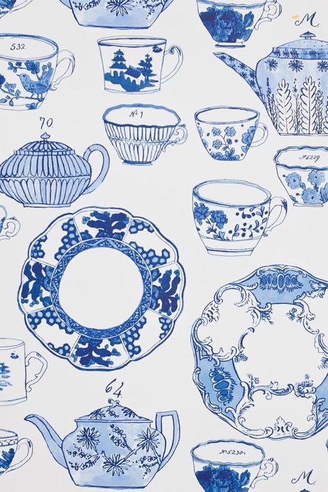 Blue And White Wallpaper, White Tea Cups, Blue Dinnerware, White Pottery, Delft Blue, Blue Pottery, Blue And White China, Tea Art, Cups And Saucers