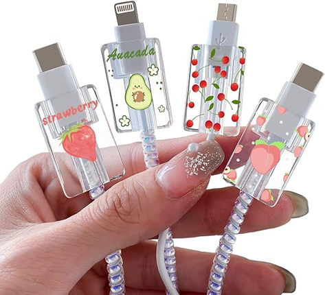 Cute Fruit Cable Protector for iPhone Charger- comes in Kawaii Avocado Pink Strawberry Cherry Peach Pattern Kawaii Avocado, Customised Iphone Case, Cable Bite, Charger Protector, Cord Protector, Apple Charger, Peach Pattern, Cable Protector, Pink Strawberry