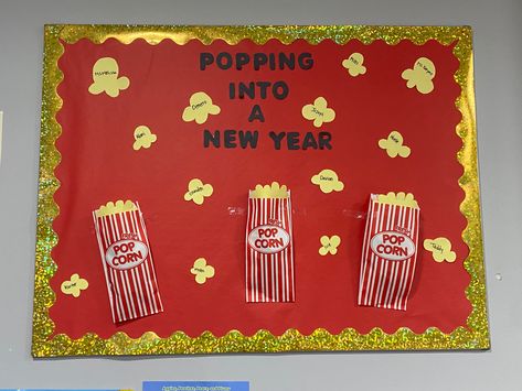 January Teacher Bulletin Board, Popping Into The New Year Bulletin Board, New Years Eve Bulletin Board Ideas, January Daycare Bulletin Boards, January Infant Bulletin Board Ideas, New Years Board Ideas Teachers, New Year Notice Board Decoration, January Bulletin Boards Preschool, New Year Preschool Bulletin Board Ideas