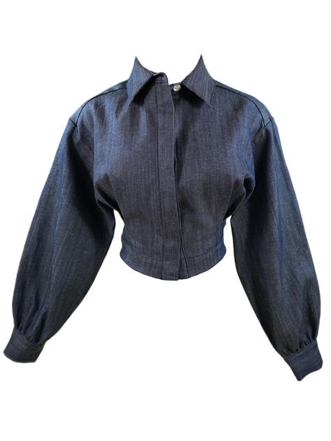 Zevelyn Jean Emerson Cropped Jacket Emerson Cropped Jacket Classic Denim Chic Fashion Style Aesthetic, Fancy Button Up Shirt, Pleats Blouse Design, Jacket Shirt, Statement Jackets, Jacket Sleeves Design, Feminine Fashion Aesthetic, Tailored Denim Jacket, Cropped Blouse