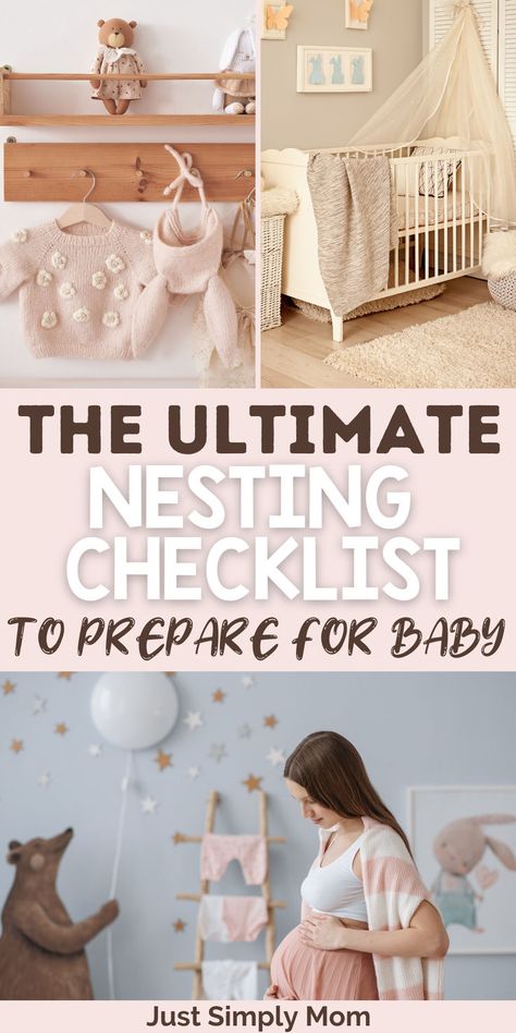 During your third trimester, you'll start nesting which includes cleaning, decluttering, and organizing for your new baby. These tips will get your ready. Nesting Checklist, Nesting Pregnancy, Newborn Essentials Checklist, Prepare For Baby, Third Trimester Checklist, Newborn Necessities, Postpartum Care Kit, Decluttering And Organizing, Newborn Room