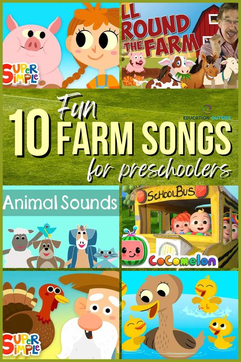 Baby Farm Animals Preschool Activities, Farm Songs Preschool, Farm Songs For Toddlers, Farm Activities For Toddlers, Farm Curriculum, Farm Animal Songs, Farm Unit Kindergarten, Preschool Farm Theme, Playing Preschool