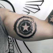 Captain America Shield Tattoo, Captain America Tattoo, America Tattoo, Shield Tattoo, Avengers Tattoo, Tattoo Black And White, Marvel Tattoos, Elbow Tattoos, Captain America Shield