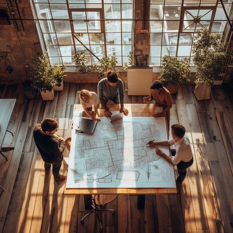 Team Planning Session: A group of professionals engaged in a collaborative planning session around a large table with blueprints. #teamwork #planning #collaboration #blueprints #table #aiart #aiphoto #stockcake ⬇️ Download and 📝 Prompt 👉 https://ayr.app/l/yyRD Team Collaboration, Vision 2025, Large Table, Sliding Door, Creative Studio, Teamwork, High Quality Images, A Team, A Group