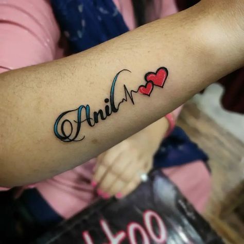 101 Best Name Heart Beat Tattoo Ideas That Will Blow Your Mind! - Outsons Anil Name Tattoo, Heartbeat Tattoo With Name, Heart Beat Tattoo, Heartbeat Tattoo Design, Tattoo Names, Heart Tattoos With Names, Tattoo Design For Hand, Heartbeat Tattoo, Tattoo Shading