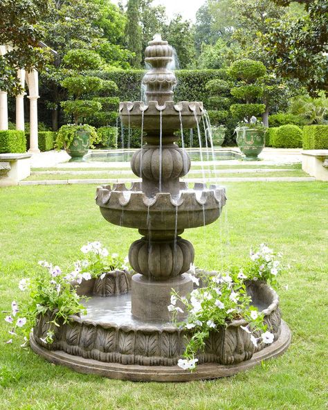 Find Fiberglass Water Fountains. Water fountains are made of stone are incredibly heavy. If you don't want to hurt yourself placing or relocating your water fountain when might we suggest a fiberglass water fountain instead. The fiberglass is overlaid a skeleton within and then painted to look like stone, only d… Yard Fountain, Fountains Backyard, Stone Fountains, Water Fountains Outdoor, Luxury Garden, Garden Fountain, Fountains Outdoor, Landscaping Tips, Garden Fountains