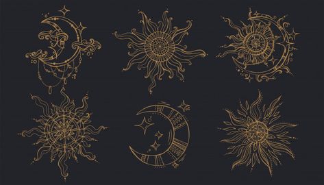 Sun and moon in boho style. Premium Vect... | Premium Vector #Freepik #vector #people #party #star #circle Moon Sun Tattoo, Sun Moon And Stars, Doodle Tattoo, Celestial Art, Lettering Styles, Arte Sketchbook, Simplistic Tattoos, Moon And Stars, Moon Design