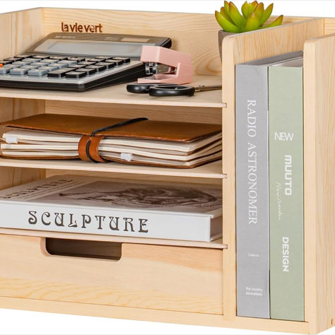 🗂️ Lavievert file holder saves space and organizes your desk with 4 compartments and a drawer. Adjustable shelves, sturdy pinewood & MDF, easy assembly. Keeps your workspace tidy and stylish. Home Office Amazon, Work Desk Organization, Shelves For Home Office, Desk Organisers, Student Storage, Desk Organisation, Mail Sorter, Office Organisation, Cabinet With Drawer