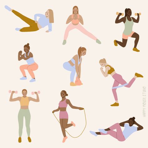 Workout Illustration, Women Stretching, Studio Gym, Gym Wall Art, Fitness Wallpaper, Studio Pilates, Yoga Illustration, Gym Poster, Gym Wall