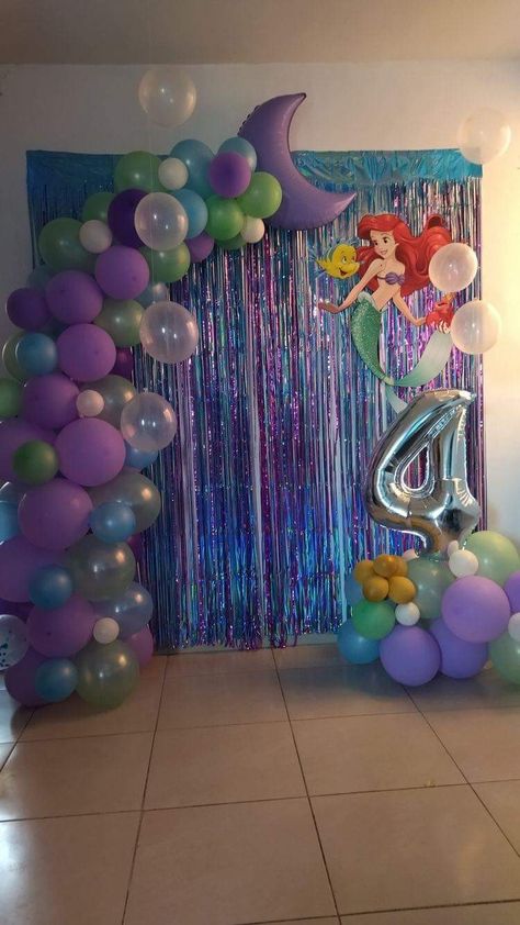 Little Mermaid Birthday Decorations, Ariel Little Mermaid Birthday Party, Mermaid Theme Decor, Little Mermaid 4th Birthday Party, Ariel Party Decorations, Ariel Centerpieces Ideas, Little Mermaid Balloon Garland, Mermaid Backdrop Ideas, Ariel Decorations