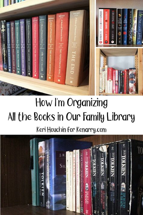 Learn how to organize adult and kids books in your home library using a simple system and an app. Keep track of what you own, what you’ve read, and what’s on your wish list. #kenarry #ideasforthehome Personal Library Organization, Book Storage Small Space, Library Classification, Book Caddy, Books At Home, Organize Books, Stencils Tutorials, Library Organization, Reading Diy