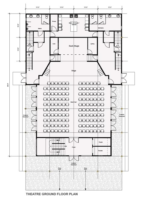 Audotirum Design, Auditorium Plan Architecture, Theatre Exterior Architecture, Small Theatre Architecture, Auditorium Design Architecture, Theatre Plan Architecture, Auditorium Plan With Dimensions, Cinema Floor Plan, Theater Design Architecture