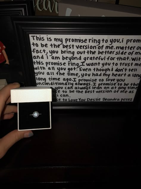 He gave her a promise ring and a handwritten note! #relationship #promisering #relationshipgoals #ring #note #handwrittennote #love #couple #couples #inlove #giftsforher What To Say When Giving A Promise Ring, Promise Rings For Yourself, Promise Ring Proposal For Him, Promise Ring Promises, Promise Ring With Message, Qoutes About Promise Ring, Cute Couple Promise Rings, Rings To Get Your Girlfriend, Promise Ring Speech For Him