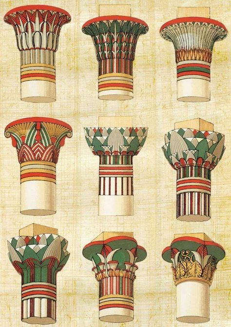 Egyptian Columns Drawing, Ancient Egypt Architecture Drawing, Egyptian Architecture Drawing, Ancient Egyptian Motifs, Egyptian Columns, Egypt Drawing, Egyptian Design Pattern, Ancient Egypt Architecture, Ancient Egypt Hieroglyphics