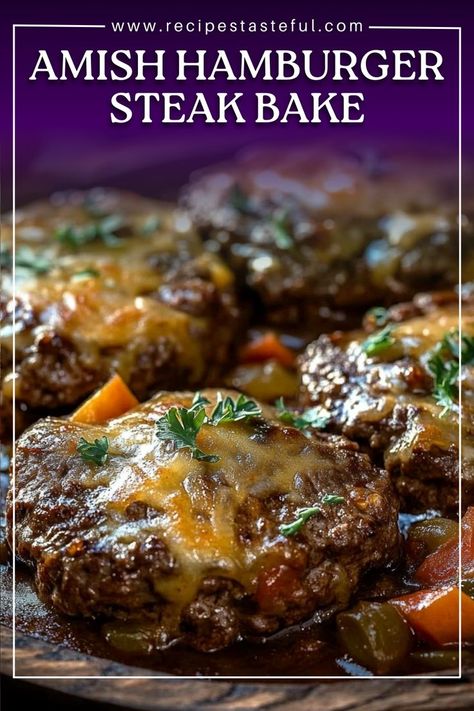 This hearty Amish Hamburger Steak Bake is a comforting dish that combines savory ground beef patties with a creamy mushroom gravy, all baked to perfection. Perfect for family dinners, this recipe is a nostalgic favorite that’s easy to prepare and sure to please! Amish Hamburger Steak Bake, Steak Bake, Creamy Mushroom Gravy, Ground Beef Patties, Beef Skillet, Hamburger Steaks, Baked Steak, Beef Patties, Moo Cow