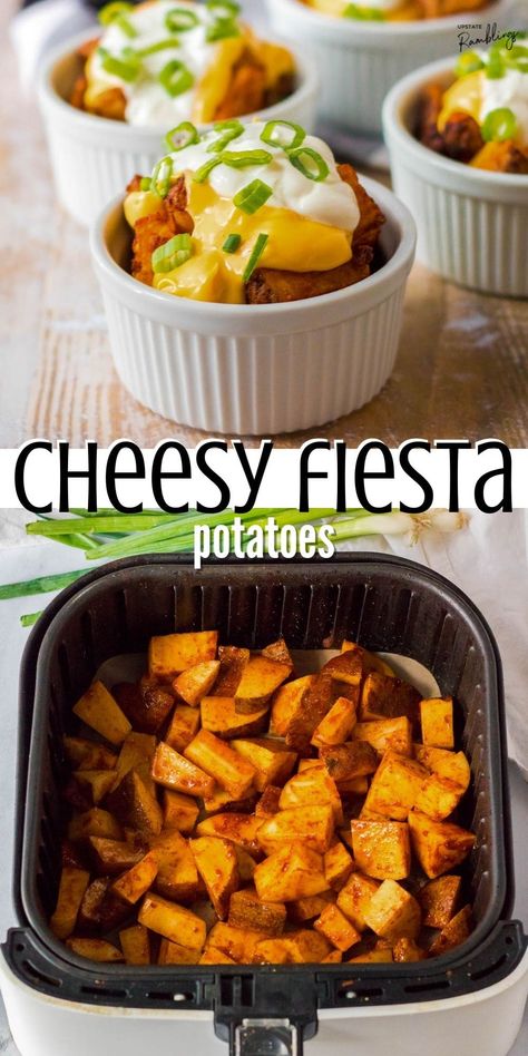 Taco Bell Potatoes Air Fryer, Taco Bell Fiesta Potatoes Recipe, Fiesta Potatoes Taco Bell, Taco Bell Cheesy Fiesta Potatoes, Grammas Recipes, Cheesy Fiesta Potatoes, Taco Bell Potatoes, Fiesta Potatoes, Potatoes In Air Fryer