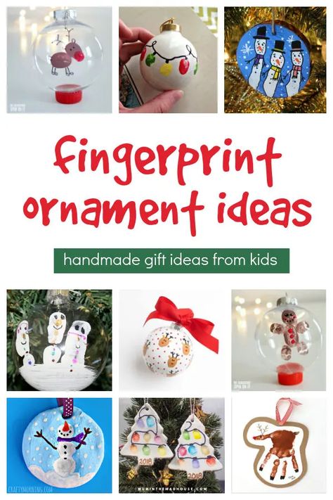 Fingerprint Ornament Ideas for Kids to make this Christmas to share with loved ones. Christmas Ornaments For Kids To Make With Fingerprints, Christmas Ornament Fingerprint, Fingerprint Ornaments For Kids To Make, Finger Print Ornament Ideas, Handmade Baby Christmas Ornaments, Christmas Ornaments Diy Kids Fingerprint, Handprint On Ornament Kids, Christmas Light Ornaments Diy Kids, Child Christmas Ornament Crafts