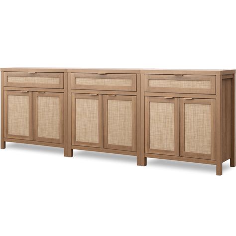 PRICES MAY VARY. 【Farmhouse Sideboard】Our credenza blends modern and farmhouse styles with its wooden cupboards, rattan doors, and gold handles, making it a perfect addition to any room in your home. 【Large and Flexible Storage】With spacious rattan cabinet and drawer, this buffet cabinet offers ample storage space for dishes and silverware. The adjustable shelf allows you to customize the interior space to suit your storage needs perfectly. 【Durable and Stable Construction】Crafted from high-qual Boho Buffet Table, Boho Buffet, Rattan Credenza, Organic Transitional, Credenza Storage, Coffee Bar Cabinet, Cabinet With Drawer, Farmhouse Coffee Bar, Farmhouse Sideboard