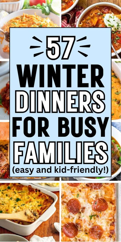 busy weeknight meals families Easy Fast Comfort Food Dinners, Easy Dinner Cold Weather, Snow Day Food Dinners, Cold Weather Dinners Easy, Dinner When Its Cold Outside, Cold Winter Dinner Ideas, Winter Weather Recipes, Quick Easy Winter Dinner Ideas, Easy Dinners For Cold Weather